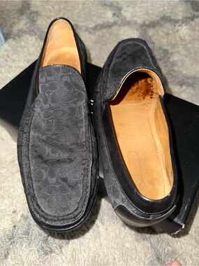 Coach Men's Black Signature Canvas Slip-On Loafers